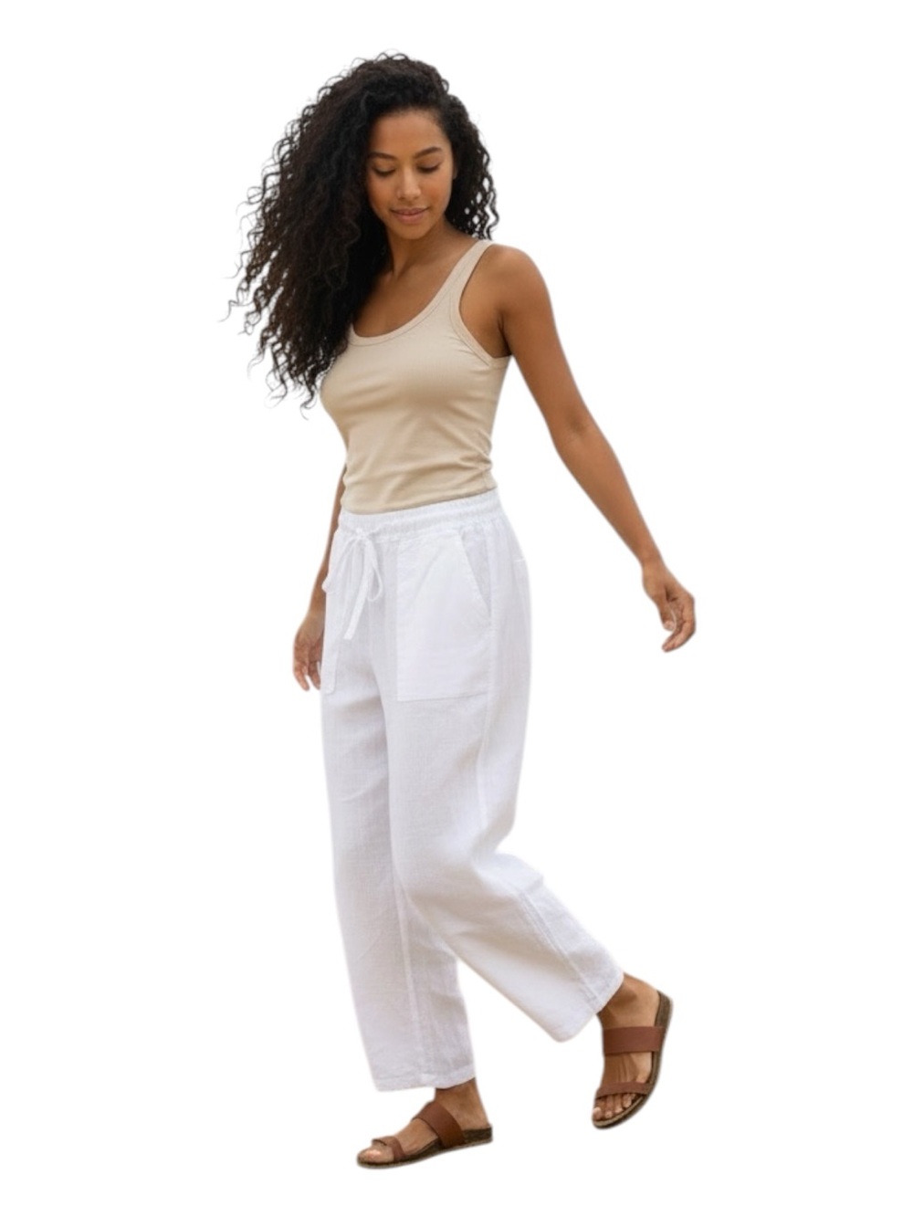 Tommy Bahama White Linen Wide-Leg Drawstring Pants